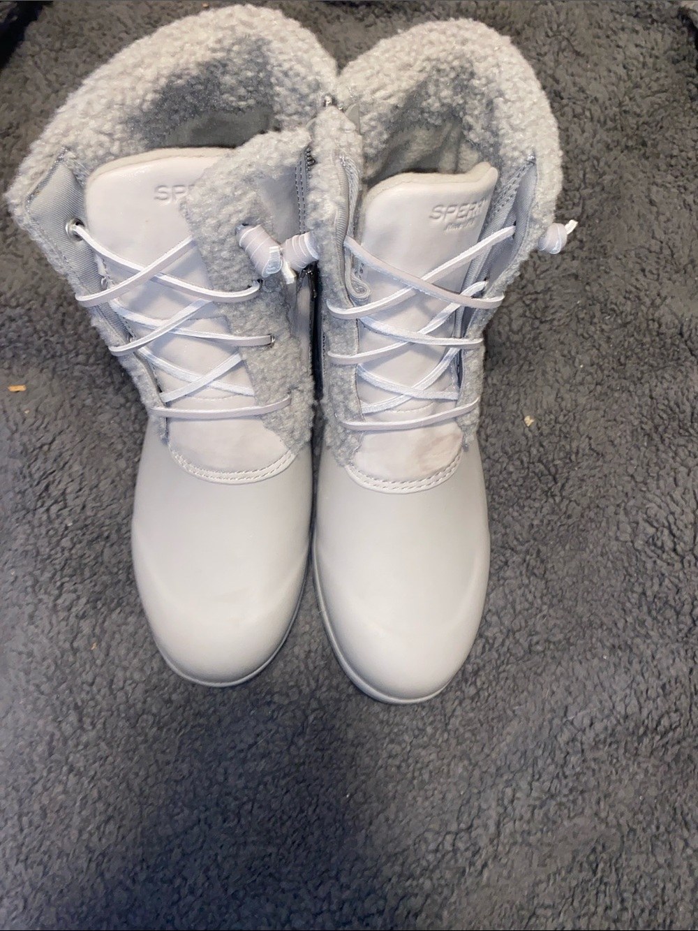 Sperry Women's Light Gray Waterproof Sherpa-Lined 3M ThinsulateWinter Lace Boots